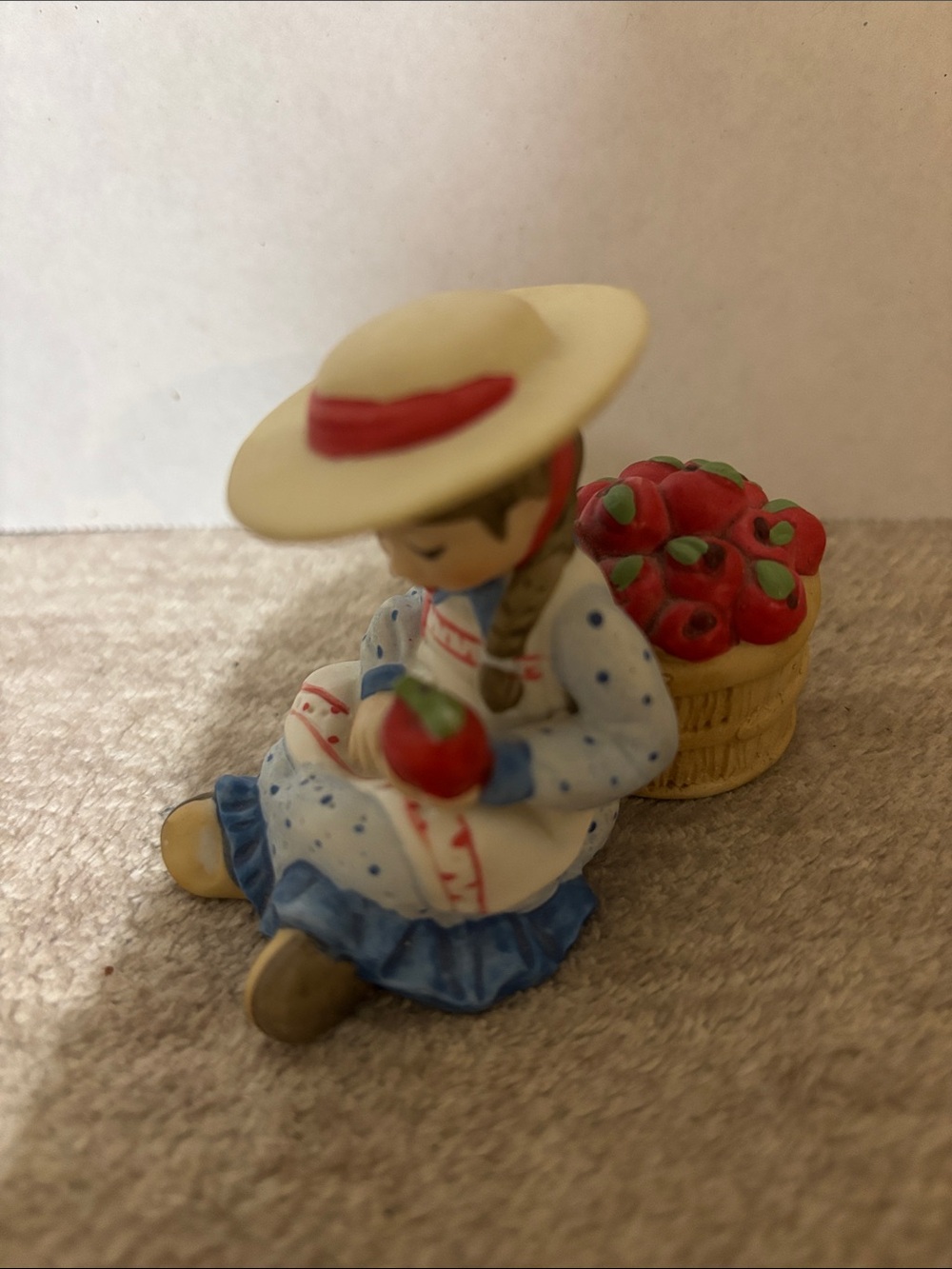 Vintage Holly Hobby Hand-Painted Girl with Apple Figurine - ceramic 1980s